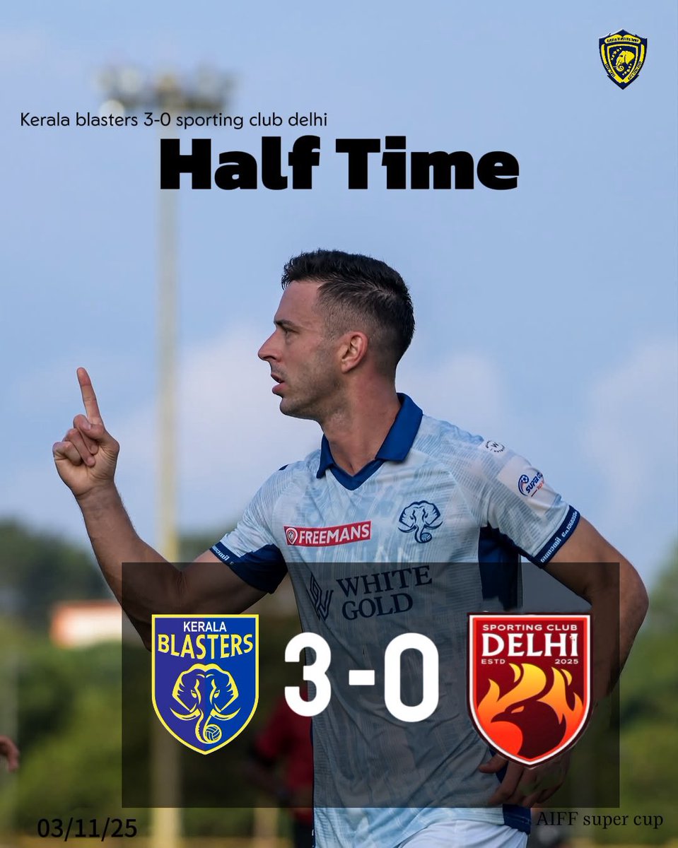 blasters_army's tweet image. It’s HT and we are leading with 3 Goals
.
#Yennumoppamkbarmy #Keralablastersarmy #Keralablasters #Supercup