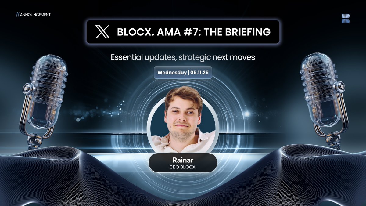 BLOCX_TECH's tweet photo. 🚨 AMA #7: The Briefing 🎙️

Essential updates, strategic next moves

This Wednesday, join us for a live AMA with our CEO Rainar Razumovski, as he shares key updates from across the BLOCX ecosystem, outlines our strategic roadmap, and explain how we’re ensuring consistent and meaningful progress.

🗓️ November 5,2025
🕒 12PM UTC
🔗 https://t.co/le2CEUEeIF
🎥 The session will be recorded and shared on our socials.