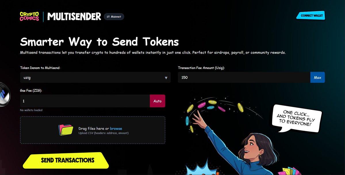 The OGs remember this, Multisender, built by Crypto Comics for the ease of the $ZIG community.

It lets you send tokens to multiple wallets in a single transaction, whether it’s airdrops, funding your own addresses, or rewarding your holders. No more repeating the same process