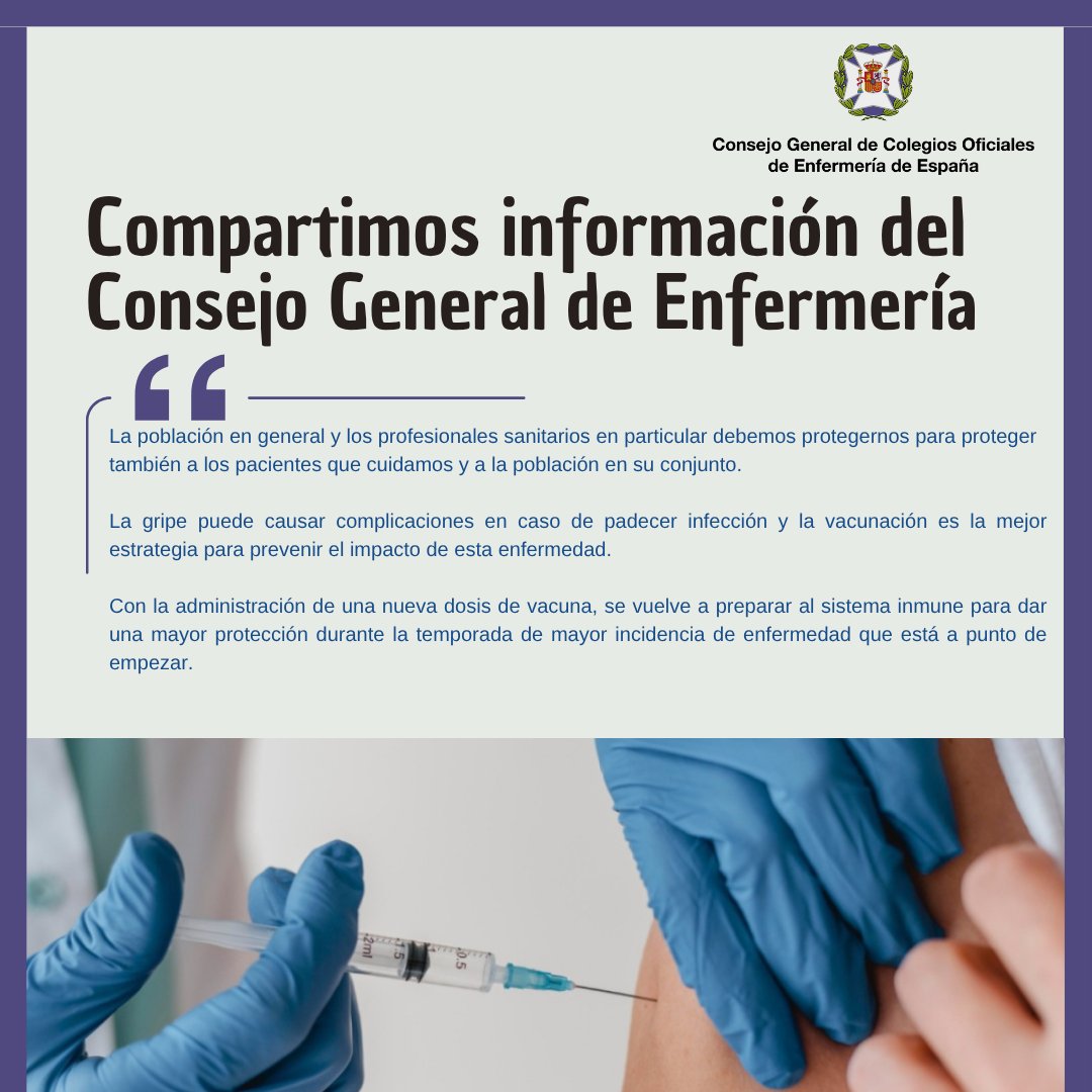 ➡ El <a href="/CGEnfermeria/">Consejo General de Enfermería</a>  y <a href="/anenvac/">ANENVAC | Enfermeria y Vacunas</a>  instan a la población en general y a los sanitarios en particular a vacunarse de la gripe
👉 goo.su/XPibAI
