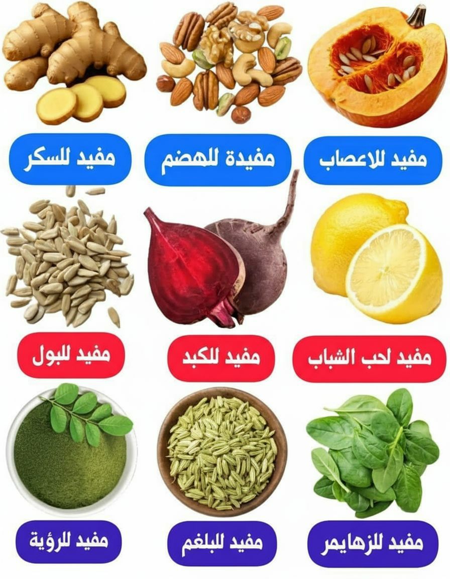 8iff6's tweet photo. ✅️ اليقطين : مفيد للأعصاب 
✅️ المكسرات : مفيدة للهضم 
✅️ الزنجبيل : مفيد للسكري
✅️ الليمون : مفيد لحب الشباب
✅️ الشمندر : مفيد للكبد 
✅️ بذور دوار الشمس : مفيد للبول
✅️ السبانخ : مفيد للزهايمر
✅️ الشمر : مفيد للبلغم
✅️ المورينجا : مفيدة للرؤية 
✅️ إن استفدت اكتب 3 مرات أسماء الله الحسنى