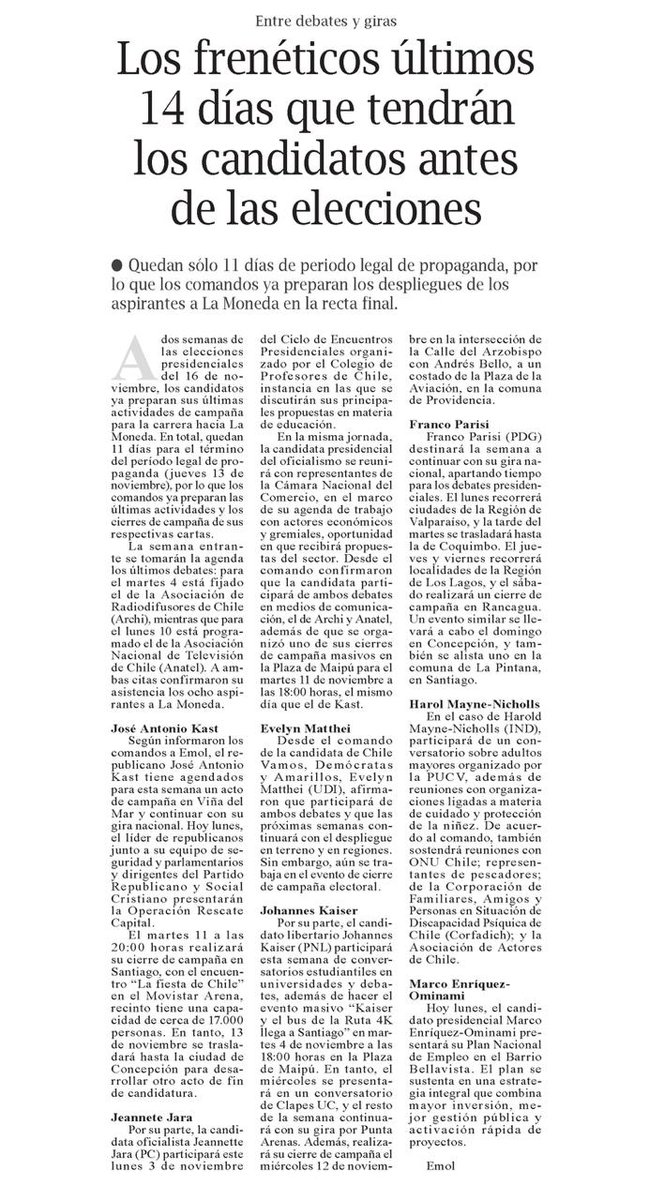 [NOTA <a href="/pinguinodiario/">Pingüino Multimedia</a>] El candidato presidencial del <a href="/Partido_NL/">Partido Nacional Libertario</a>, <a href="/Jou_Kaiser/">Johannes Kaiser. Diputado por el distrito 10</a> participará en nuestro seminario "Presidenciales 2025: Propuestas para Chile 2026-2030 | Conversando con Johannes Kaiser" 🗳️🇨🇱

El candidato dará a conocer sus propuestas y perspectivas para Chile