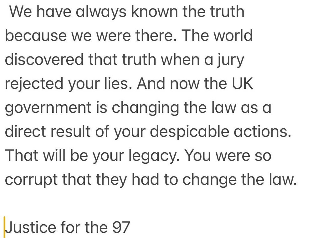 The message to <a href="/syptweet/">South Yorkshire Police</a> <a href="/WMPolice/">West Midlands Police</a> from Hillsborough Survivors <a href="/_H_S_A/">The Hillsborough Survivors Association</a> is fairly clear.  

Feel free to share...
#JFT97
#HillsboroughLaw