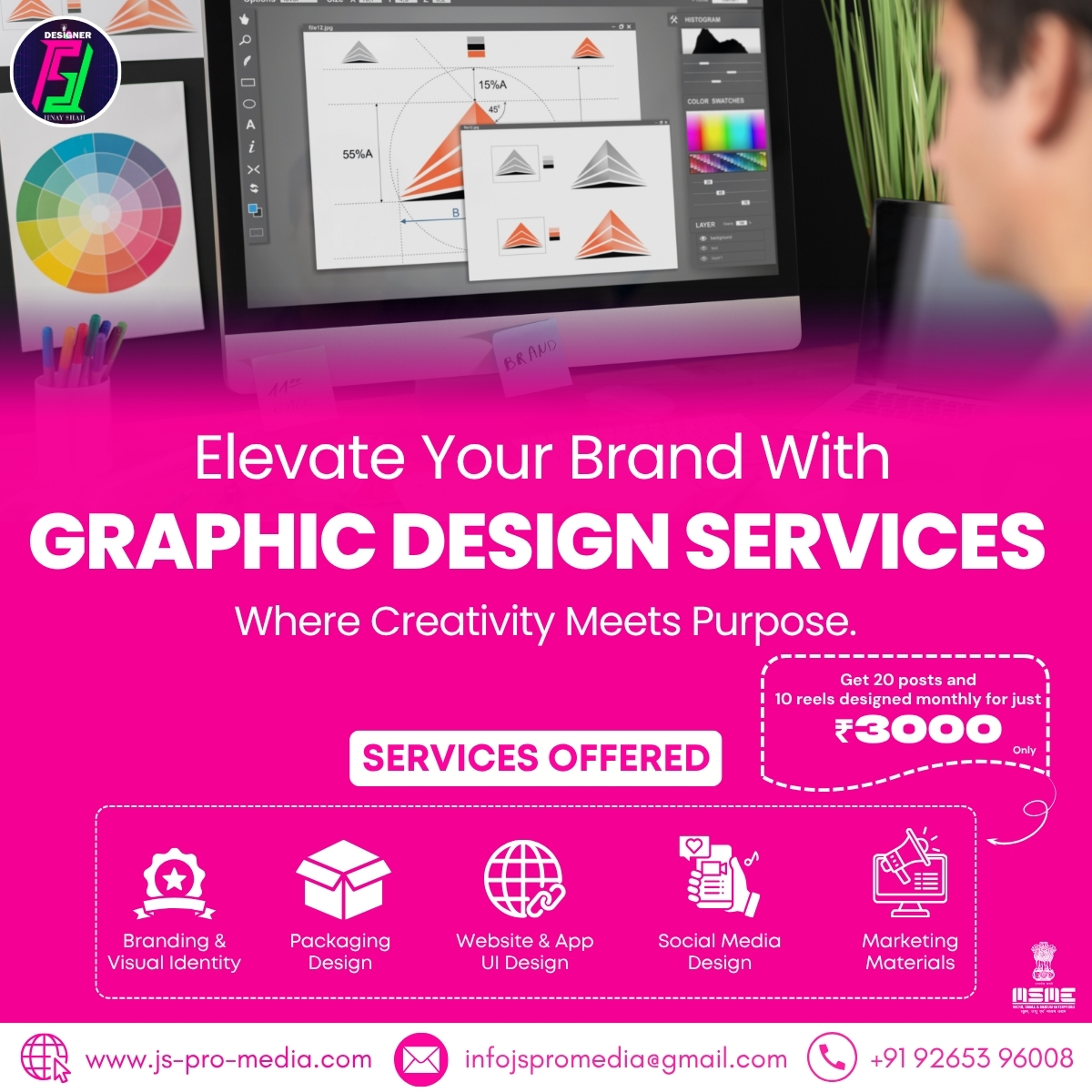 js_pro_media's tweet photo. ✨ Elevate Your Brand with Stunning Designs!
💼 Branding | 🎨 Packaging | 🌐 UI/UX | 📱 Social Media | 📊 Marketing Materials
💥 Get 20 posts + 10 reels designed monthly for just ₹3000!

#GraphicDesign #BrandIdentity #SocialMediaDesign #JSProMedia #CreativeAgency #DesignServices https://t.co/0LRUABlnd6