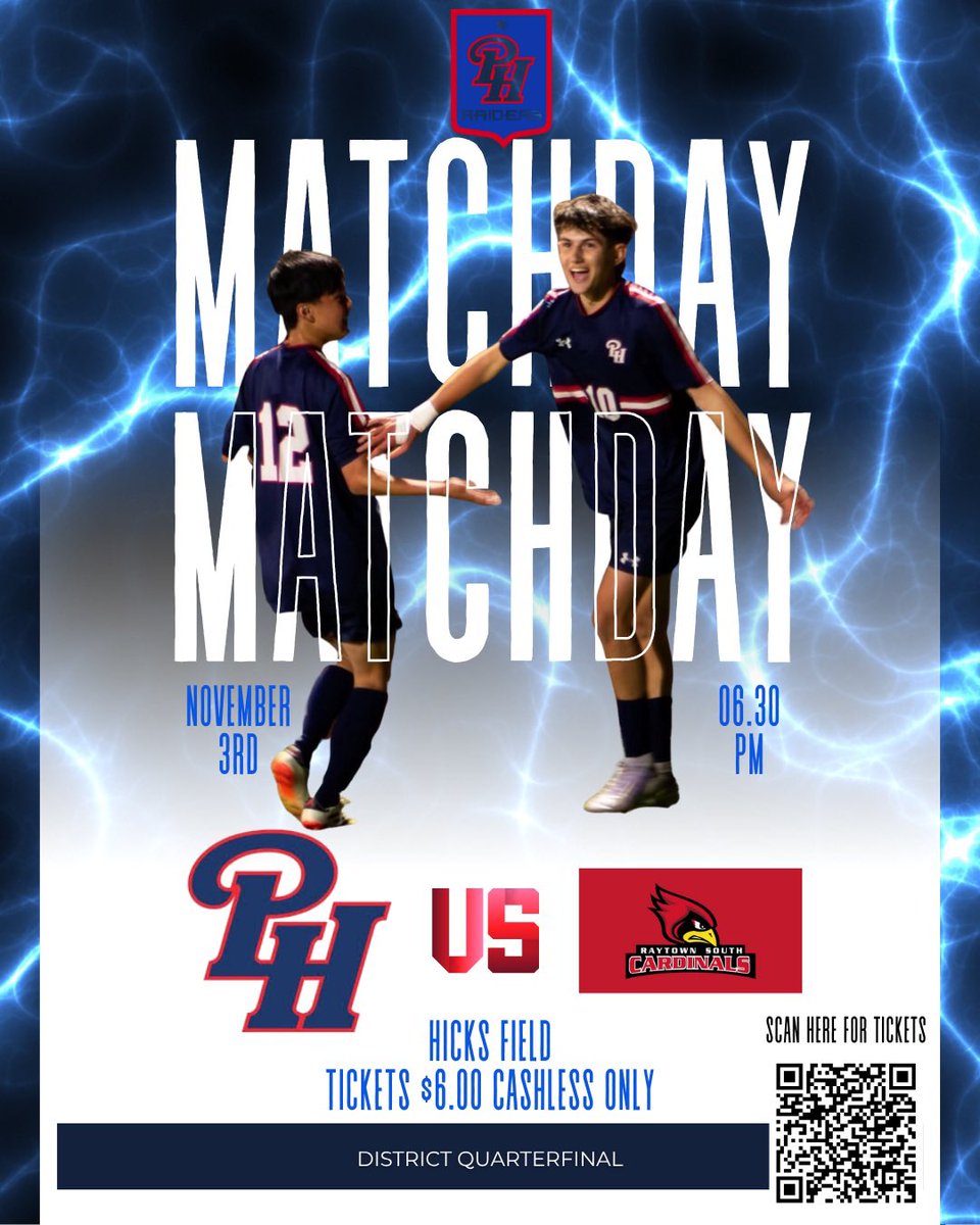 Raider fans, IT’S PLAYOFF TIME!!!!  Your Raiders take on Raytown South today at 6:30 pm on Hicks Field!  Be there and be LOUD!!! #TNG #PhRaiderNation #jogabonito