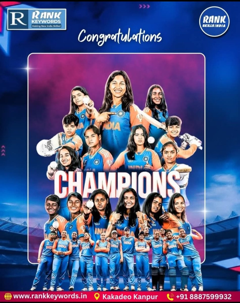 rank_group96838's tweet image. Historic Victory Of Team India!

The Indian Women&apos;s Cricket Team has made the entire nation proud by lifting the Women&apos;s Cricket World Cup!

Your hard work, determination, and unstoppable spirit have inspired millions across the country
#TeamIndia #RankKeywords
#WorldCupWinners