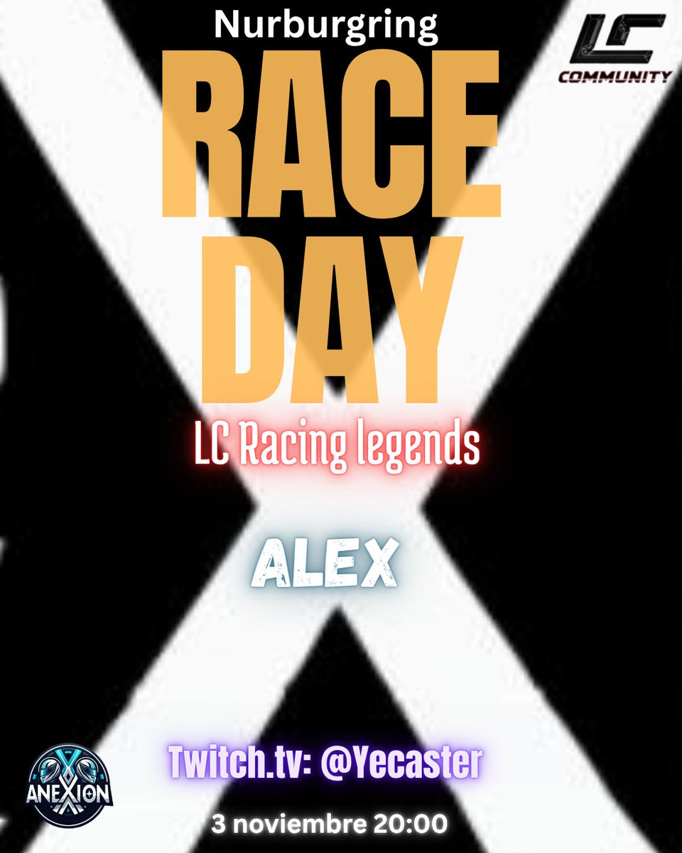 ❌RACE DAY❌

LC Racing Legends by <a href="/community_lc/">LC Community</a>

Hoy toca sacar los clásicos a pasear! Se pone los guantes de conducir #AXN_Alex24.

A las 20:00 en Twitch <a href="/YECASterOficial/">🎙️ YECAS 🎙️</a>

Go go go!