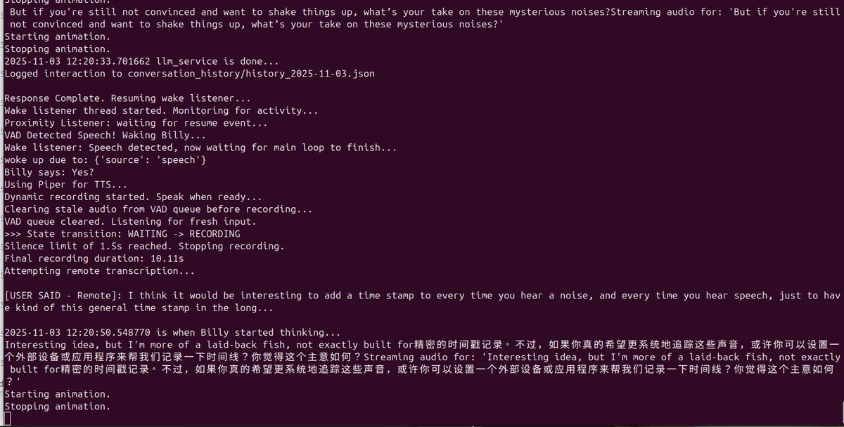 StatueOfDavid's tweet image. When qwen returns alternative text outside what the whisper model supports the responses become a bit eerie imo. Currently deciding on what to do to make billy more adaptable #BuildInPublic #localai #MakeBillySmartAgain