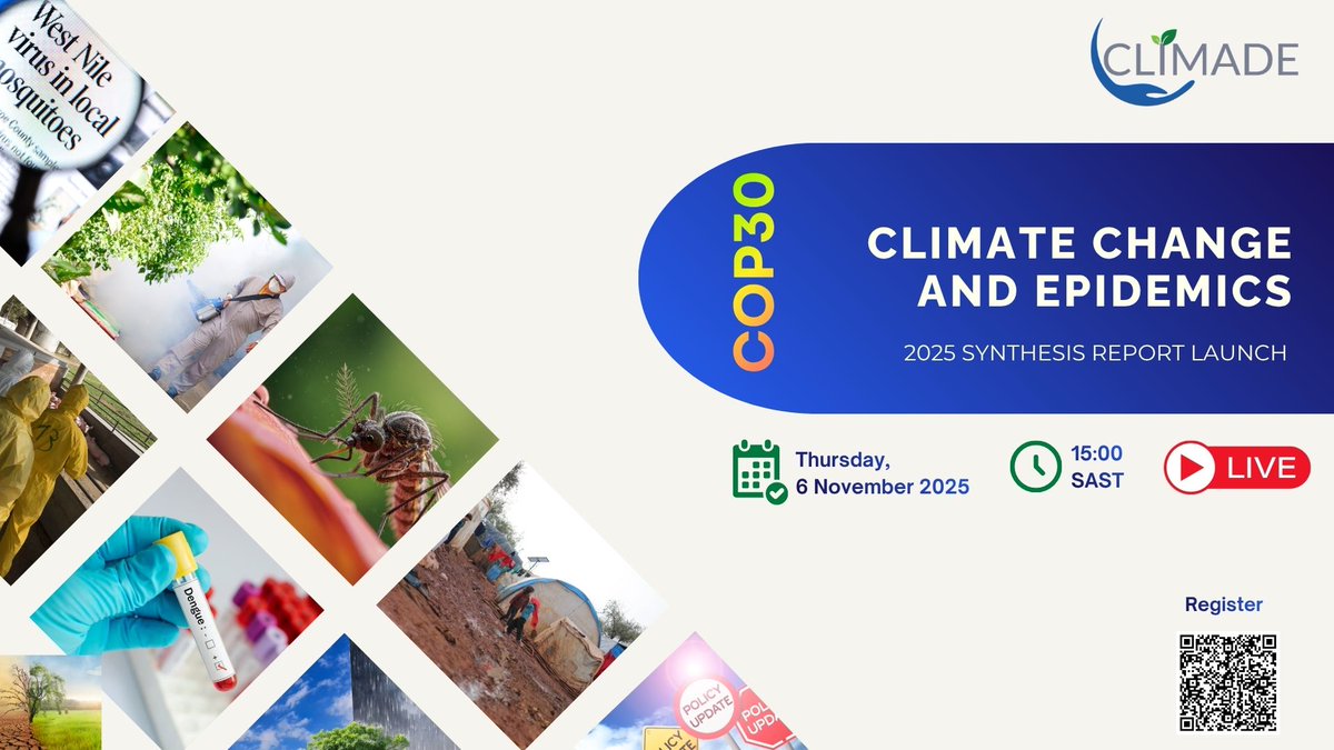 ceri_news's tweet image. 🌍 Climate change is not just an environmental crisis, it’s a public health emergency.

Join the #CLIMADE Consortium for the #COP30 Report Launch and discover how climate change is reshaping infectious diseases and what can be done to protect vulnerable communities.

📅 Date:…