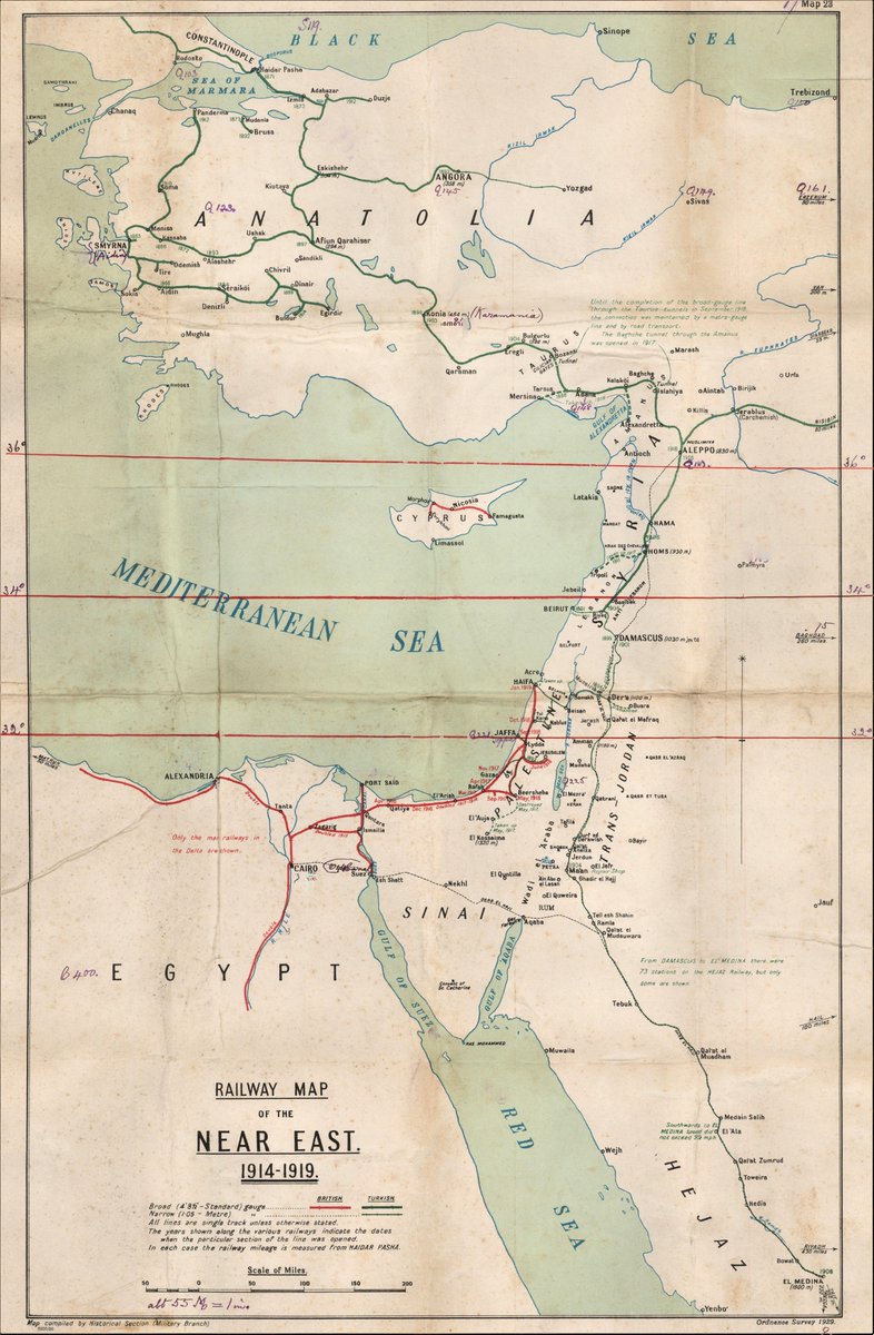 vintagemapstore's tweet photo. Railway Map of the Near East. 1914–1919. By the Historical Section (Military Branch). https://t.co/9JkVeb1fGv