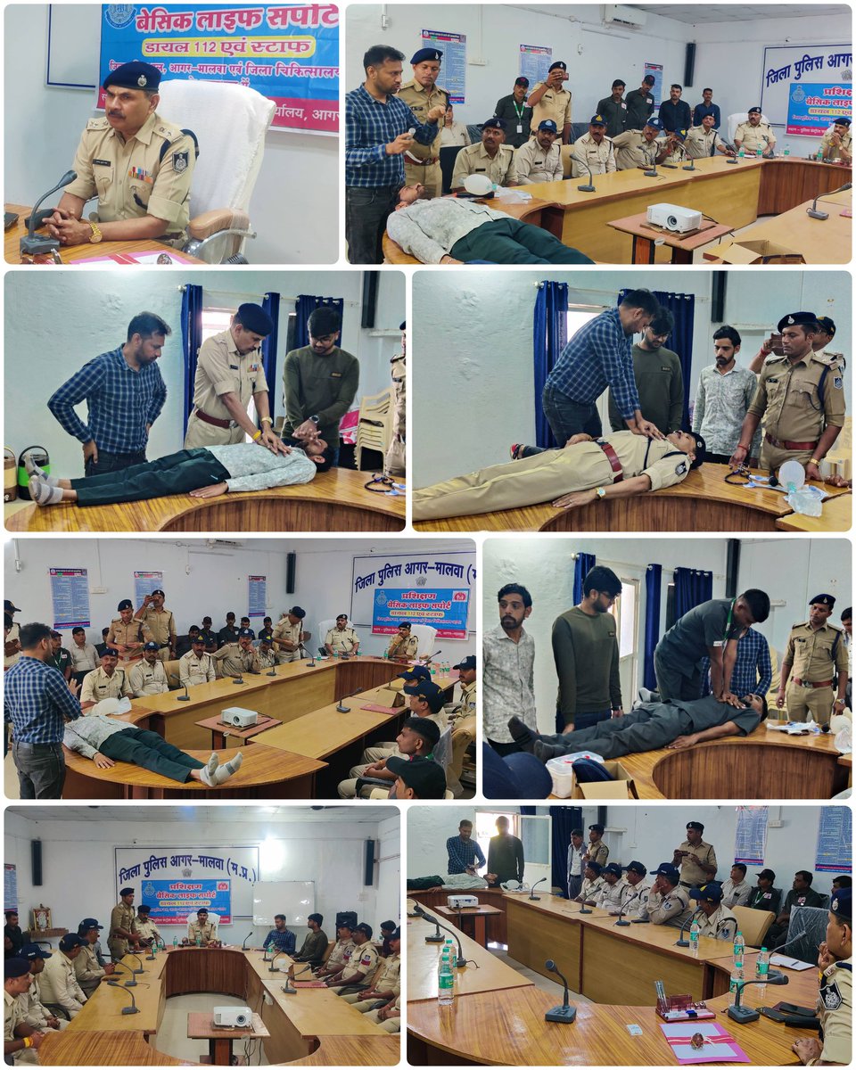 SP_AgarMalwa's tweet image. 🚑 #आगर_मालवा_पुलिस द्वारा CPR प्रशिक्षण कार्यक्रम आयोजित
आपात स्थितियों में जीवन रक्षा हेतु पुलिस कर्मियों को CPR देने की विधि एवं सावधानियों की दी गई जानकारी।
जिला चिकित्सालय के चिकित्सकों द्वारा प्रायोगिक डेमो के माध्यम से प्रशिक्षण प्रदान किया गया।

#CPRTraining #MPPolice