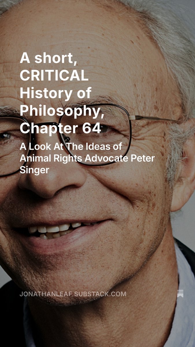 My latest Substack article looks at the ideas and career of radical animal rights advocate and ethicist Peter Singer. <a href="/Princeton/">Princeton University</a> <a href="/PeterSinger/">Peter Singer</a> #animalrights open.substack.com/pub/jonathanle…