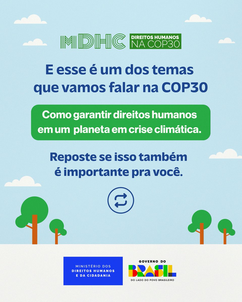mdhcbrasil's tweet image. Compartilhe e segue a gente pra acompanhar mais sobre o assunto.

#COP30 #Belém2025 #JustiçaClimática #RacismoAmbiental #DireitosHumanos #Amazônia #Sustentabilidade #MudançasClimáticas #JustiçaSocial