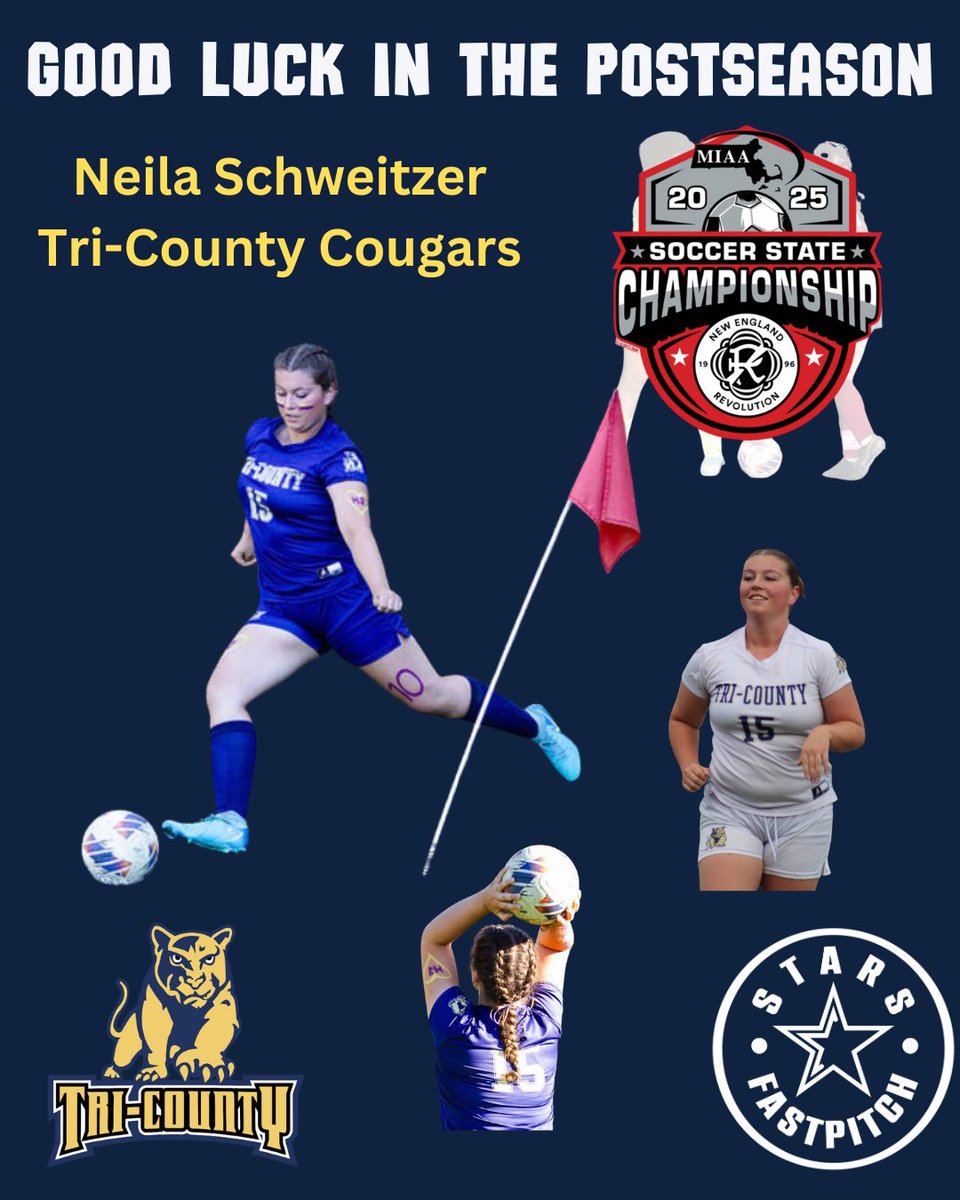 Good Luck to Neila in the post season as her #35 Tri-County Cougars Soccer team travel to #30 Maynard HS Monday 11/03 <a href="/4pm/">4pm</a>. Go Neila!! #starsfastpitch #mastarsfastpitch #mastarsfastpitchschweitzer