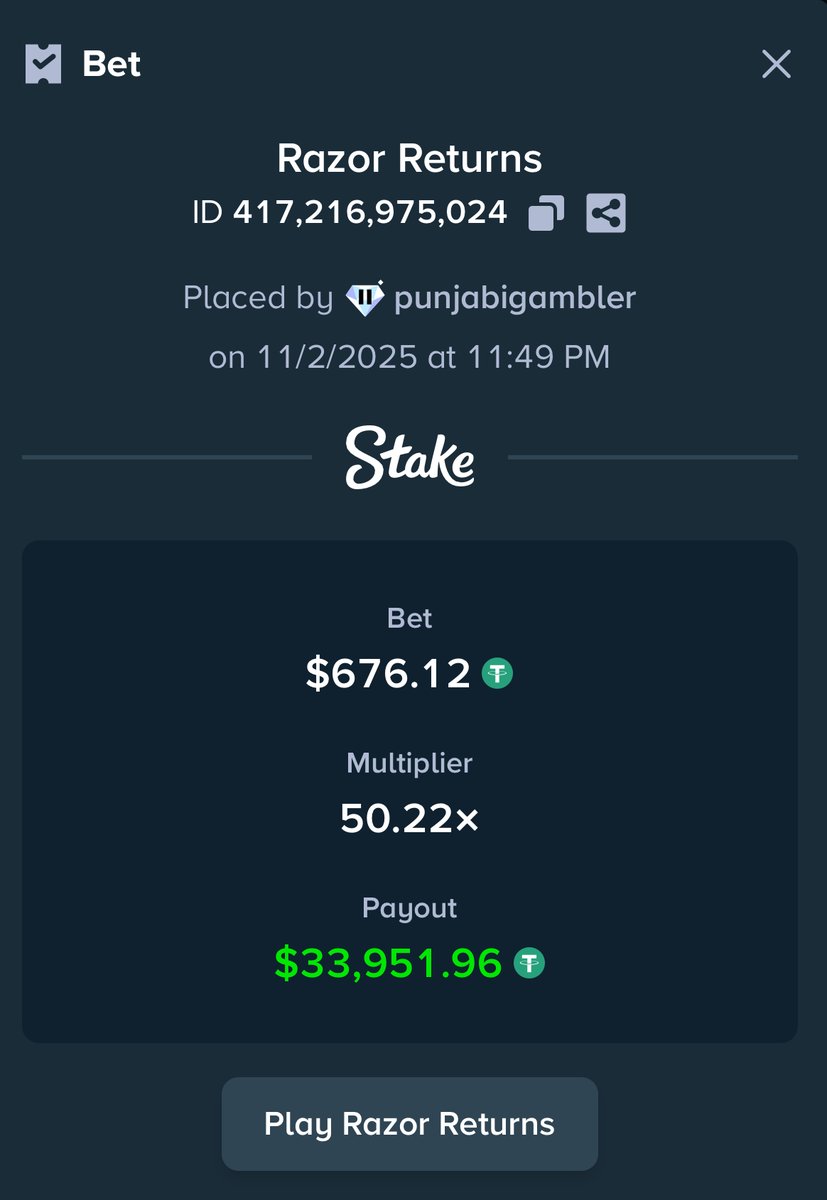 PunjabiGambler's tweet photo. YESTERDAY I WON $30,000 on Razor Returns… my BIGGEST win of the Month 🔥

🎉 To Celebrate, Doing $200 GIVEAWAY ($10 x 20)
Doubles if you’re under code 'PUNJABI' on @Stake 

✅ RT + LIKE
✅ TAG 1 Friend
✅ FOLLOW me https://t.co/vVYpYC4EyI