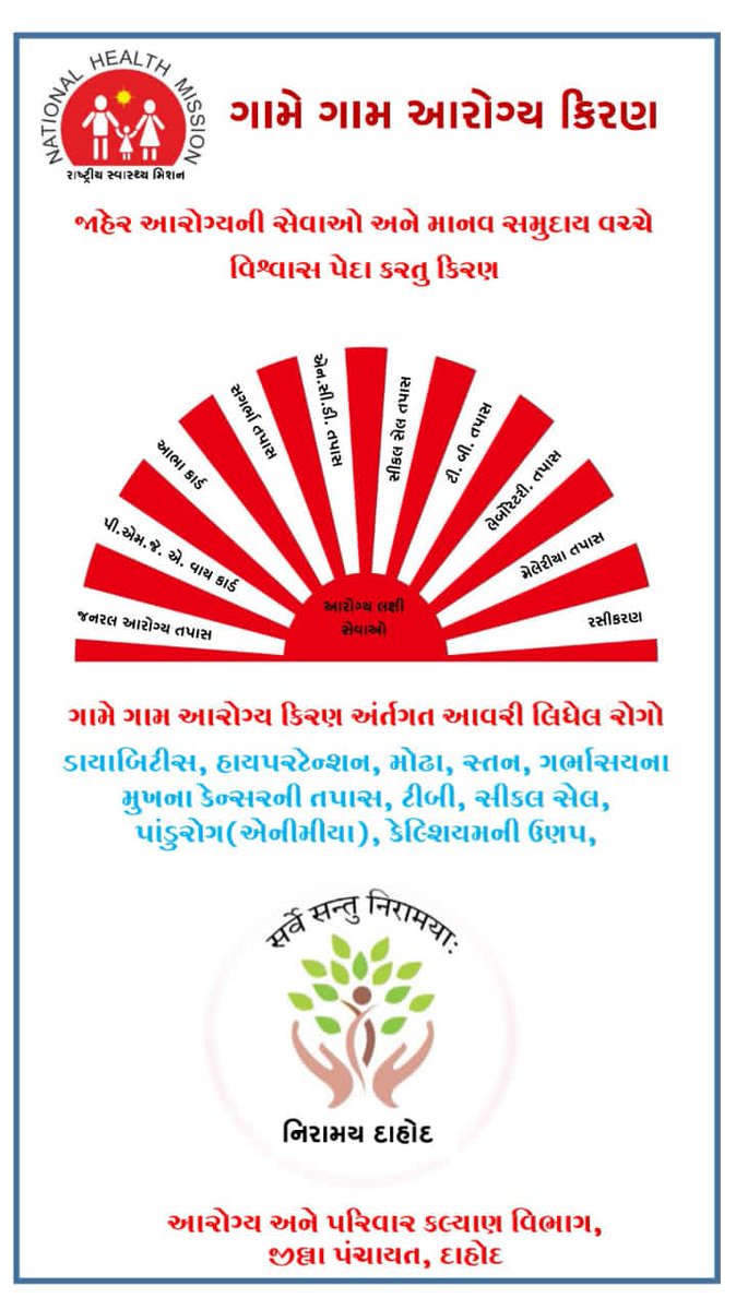 *ગામે ગામ આરોગ્ય કિરણ*
 *દાહોદ જીલ્લામાં આરોગ્યનું ઉજાસ કિરણ*
*દર મંગળવાર અને શુક્રવારે ગામે ગામ આરોગ્ય ટીમ દ્વારા આરોગ્ય તપાસ અને સેવાઓ પૂરી પાડવામાં આવશે* <a href="/InfoGujarat/">Gujarat Information</a> <a href="/CollectorDahod/">Collector Dahod</a> <a href="/DahodDdo/">DDO Dahod</a>