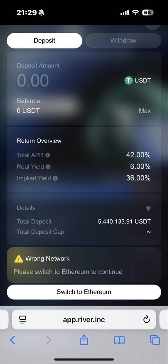 Wikarus21's tweet image. 리버프로토콜에서 $USDT APR 42% 스테이킹 이벤트 하네요 @riverdotinc @river4fun

이미 벌써 500만불 달성!!