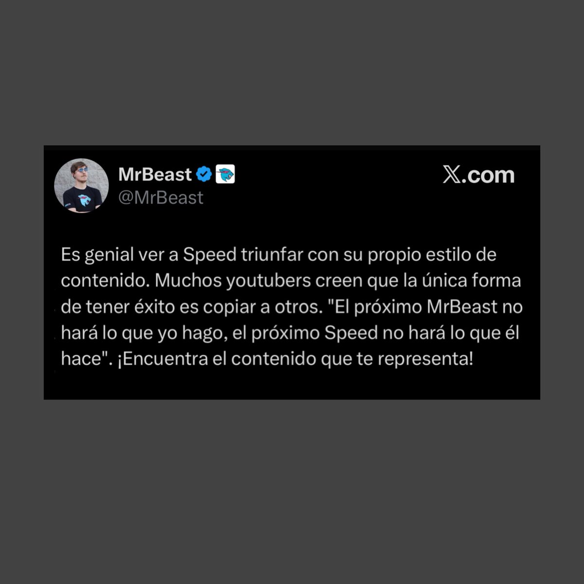 MovistareSports's tweet image. 🟣 MrBeast felicita a Speed por triunfar sin copiar a otros creadores:

"Muchos youtubers creen que la única forma de tener éxito es copiar a otros".

"Encuentra el contenido que te represente".