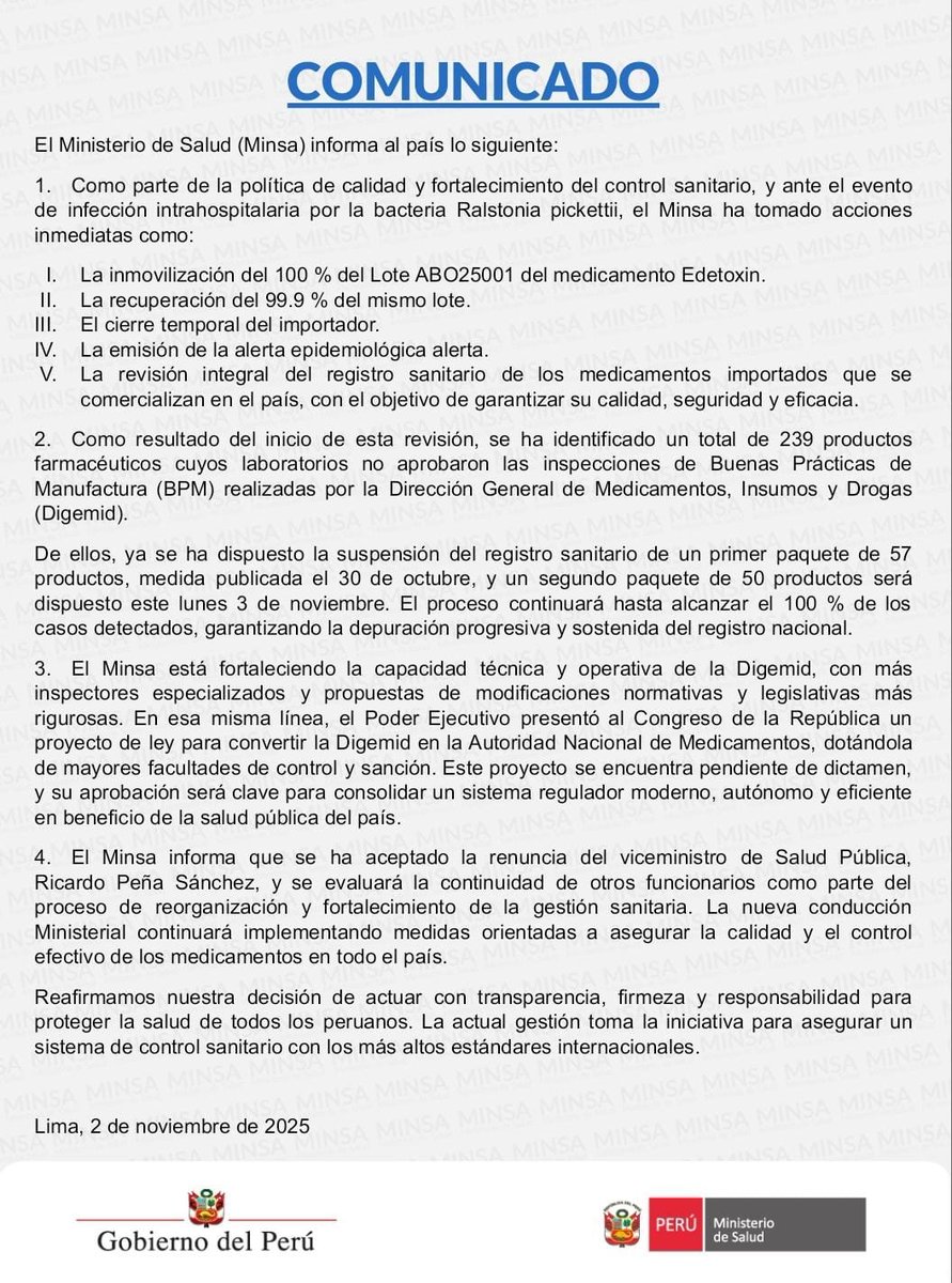 Fuerte y claro: <a href="/Minsa_Peru/">Ministerio de Salud</a> DE MUERTE!!!

Sin sangre en la cara y con la KONCHUDEZ más obscena el MINSA del régimen ahora sale a decir que "recién se entera"...

Le cortaron la cabeza al viceministro de salud pública porque confesó que habían inoculado >4000 ampollas contaminadas