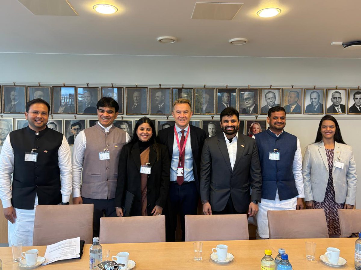The 🇮🇳 MPs currently in Oslo for our Knowledge Exchange Tour, organized with <a href="/unwomenindia/">UN Women India</a>, caught up with 🇳🇴 State Secretary <a href="/akravik79/">Andreas Motzfeldt Kravik</a> today. <a href="/PriyaSarojMP/">Priya Saroj</a> <a href="/MaheshKumarOfc/">Putta Mahesh Kumar Official</a> <a href="/GowalkPadavi/">Adv Gowaal Padavi</a> <a href="/AnupSDhotre/">Anup Dhotre</a> <a href="/MPNiranjanReddy/">S. Niranjan Reddy</a> @regjeringen @arvinn <a href="/kantasingh_/">Kanta Singh</a> <a href="/UN_Women/">UN Women</a> <a href="/IndiainNorway/">India in Norway</a>