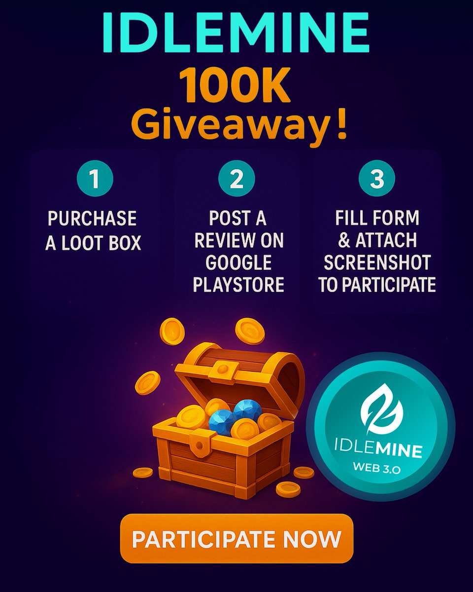 stringidlemine's tweet image. 🎉 Participate in the IDLEMINE GIVEAWAY! 🎉

💎 How to Join:
1️⃣ Buy at least 1 Loot Box in IdleMine
2️⃣ Post your reward screenshot as a review on Google Play Store
3️⃣ Fill out the Google Form to confirm your participation

🔥 So what are you waiting for?
Hurry and join now for a…