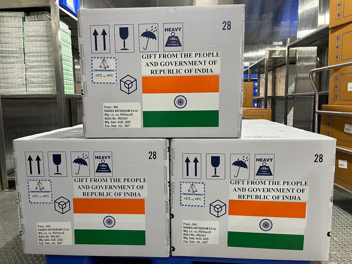 PoonambenMaadam's tweet image. India has dispatched an urgent consignment of 10,000 doses of rabies vaccine and 2,000 vials of rabies immunoglobulin to Timor Leste, to assist in combating an outbreak. 

#FirstResponder