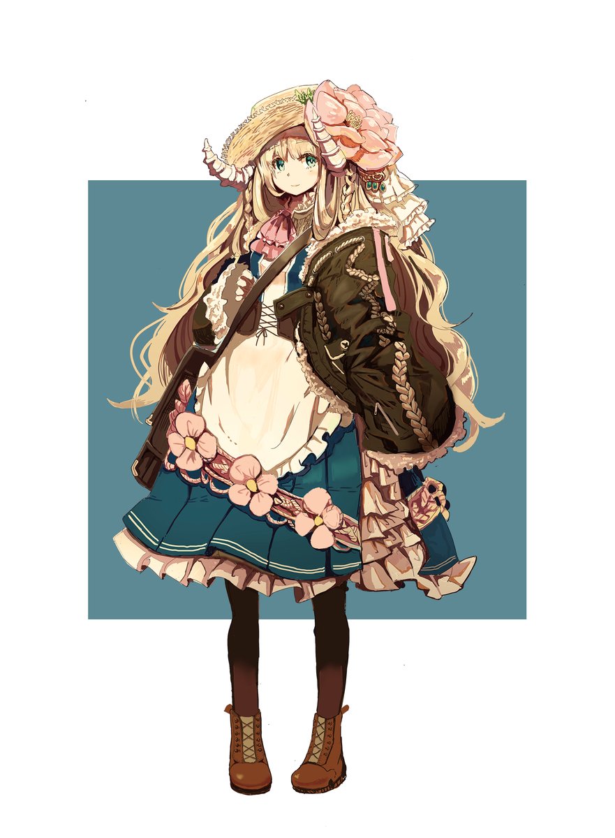 オリキャラの角っ子花売りさん #オリキャライラスト