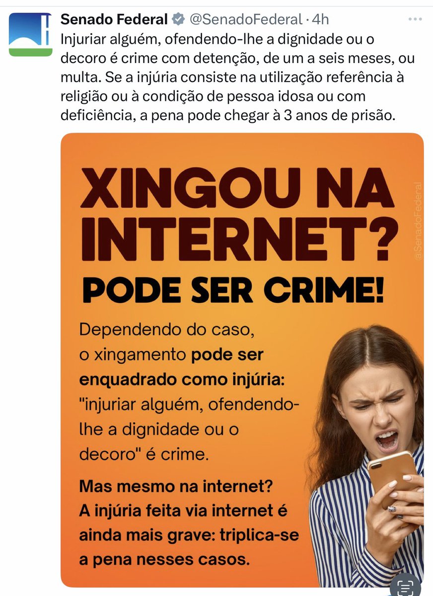 Nos últimos dias, o MPF denunciou um advogado por “injúria” ao chamar Lula de ex-presidiário. O caso é absurdo: o presidente ocupou, de fato, esse “cargo”. 

Mas chama mais a atenção o timing do Senado, saindo em defesa de injuriados nas redes - fora o erro no uso da crase