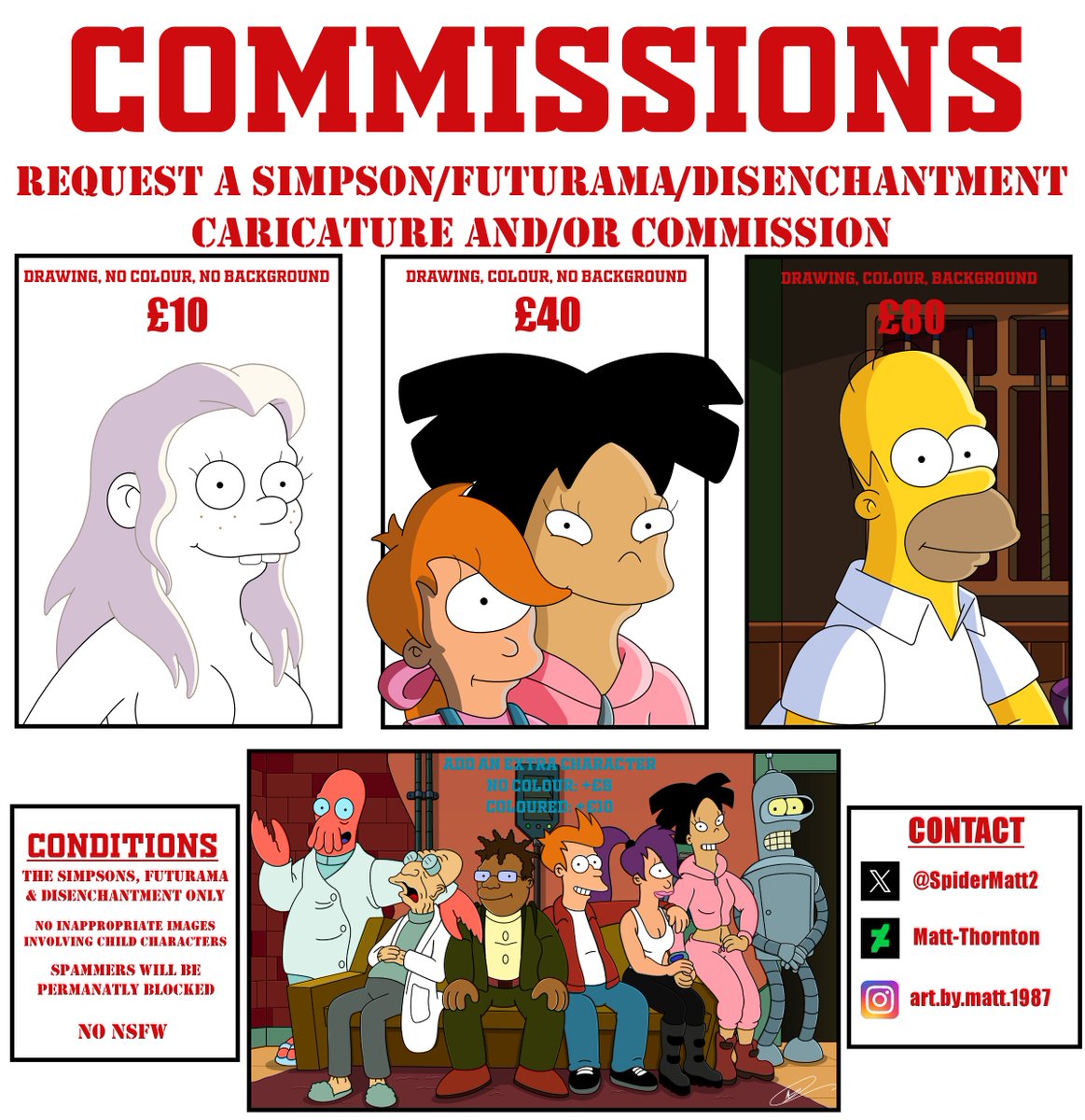 Commissions are OPEN!
#TheSimpsons
#Futurama
#Disenchantment
#commissionsopen