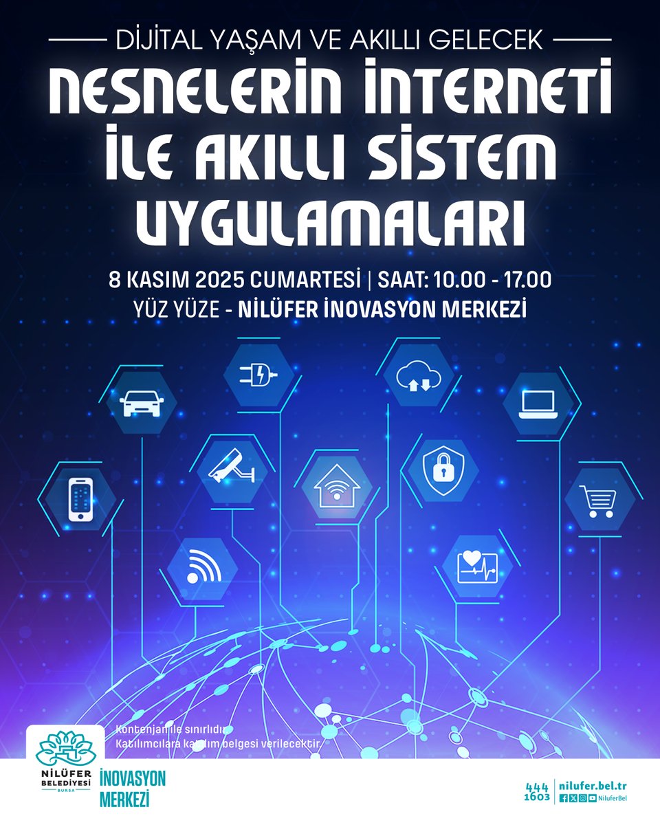 📢  Sizleri, Nilüfer İnovasyon Merkezi tarafından düzenlenecek “Nesnelerin İnterneti (IoT) İle Akıllı Sistem Uygulamaları” eğitimine davet ediyoruz!

Yüz yüze gerçekleşecek olan eğitime kayıt için başvuru formu⏬
linkin.bio/nilovasyon

#Nesnelerinİnterneti #IoT #AkıllıSistem