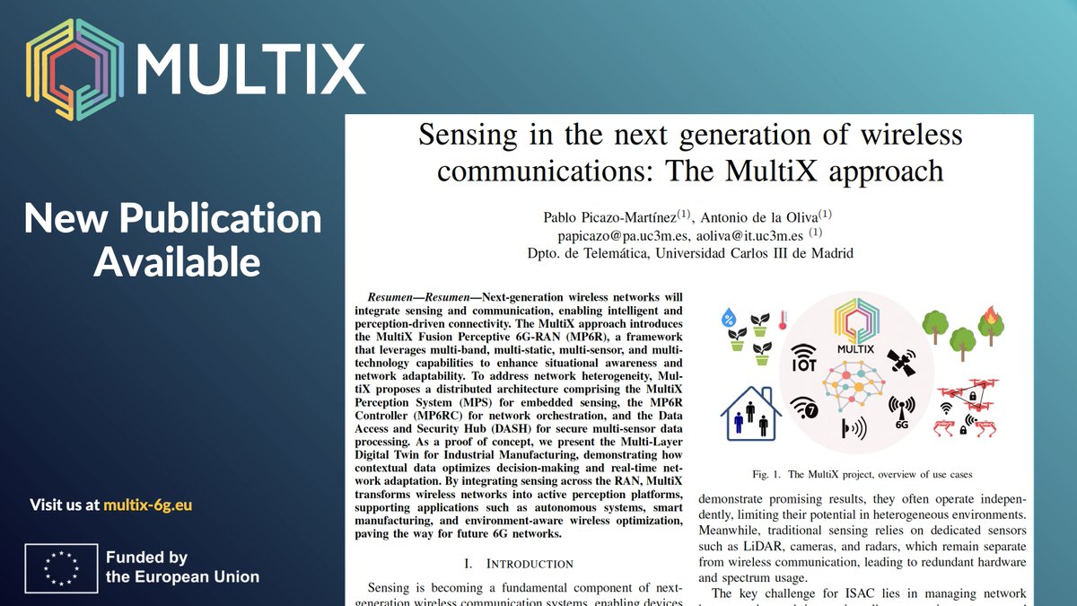 MultiX6GProject's tweet image. &quot;Sensing in the Next Generation of Wireless Communications: The MultiX Approach&quot; 🎙️

Antonio De La Oliva (#UC3M) presented the revolutionary MultiX Fusion Perceptive 6G-RAN (#MP6R) at #URSI 2025! 📡

Read the paper: zenodo.org/records/172860…

#6G #RAN #SNSJU #FutureTech