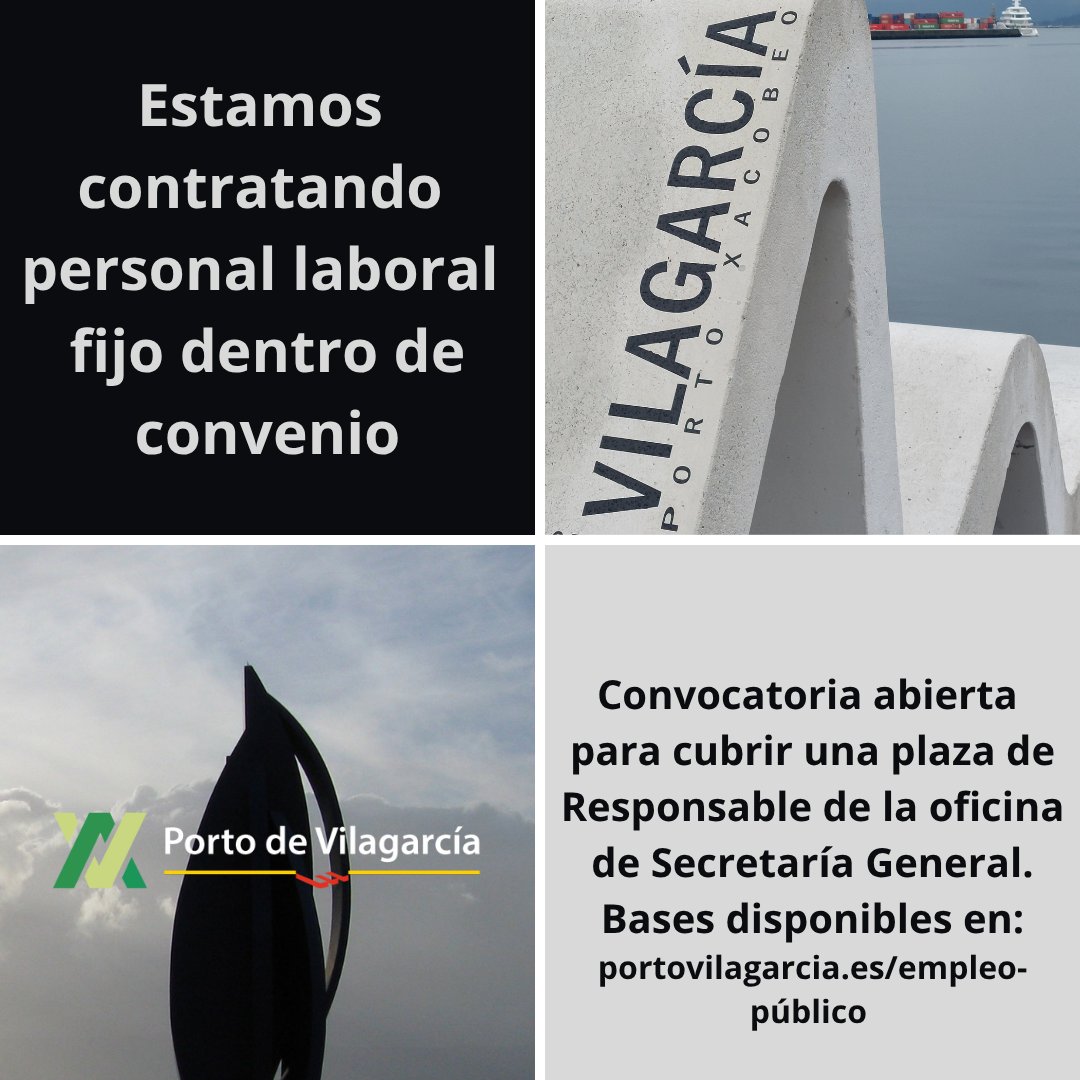 Acabamos de iniciar el proceso selectivo para incorporar un Responsable de Secretaría General. Se trata de una plaza de personal laboral fijo dentro de convenio.  
🗓️Plazo de presentación de solicitudes: hasta el 1 de diciembre (incluido).
Bases: portovilagarcia.es/index.php/empl…