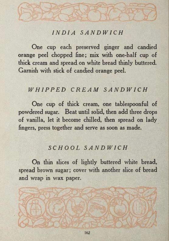PublicDomainRev's tweet image. It's #NationalSandwichDay! Celebrate with a peruse through the 1909 classic The Up-To-Date Sandwich Book: 400 Ways to Make a Sandwich, which includes such delights as Fudge Sandwich, Dyspeptic Sandwich, and Whipped Cream Sandwich: publicdomainreview.org/collection/the… #otd #OnThisDay