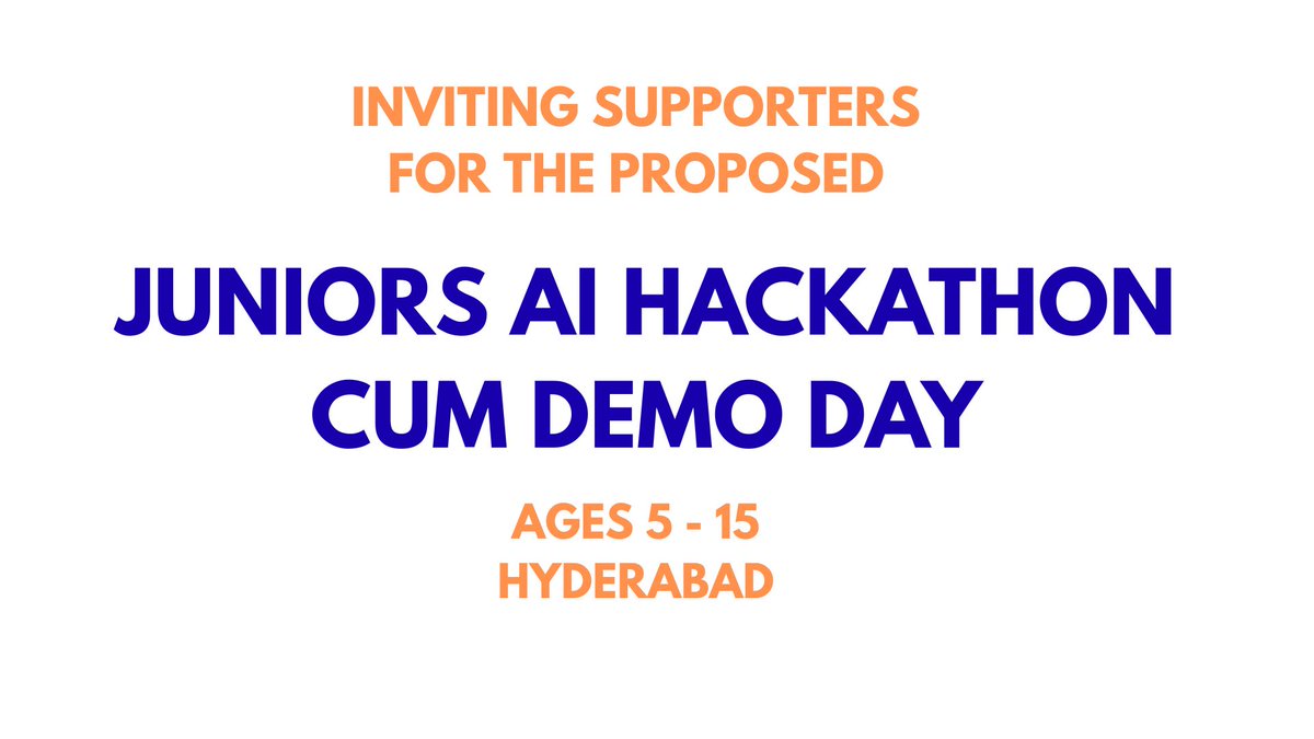 I’m planning a 'Junior AI Hackathon &amp; Demo Day' in Hyderabad.
Thanks to <a href="/_ai_collective/">The AI Collective</a> and <a href="/yashswe/">Yash Agarwal</a> for support and space.
Looking for judges, sponsors, and grant partners who believe in nurturing the next generation of builders. Any help is welcome.

More details soon.