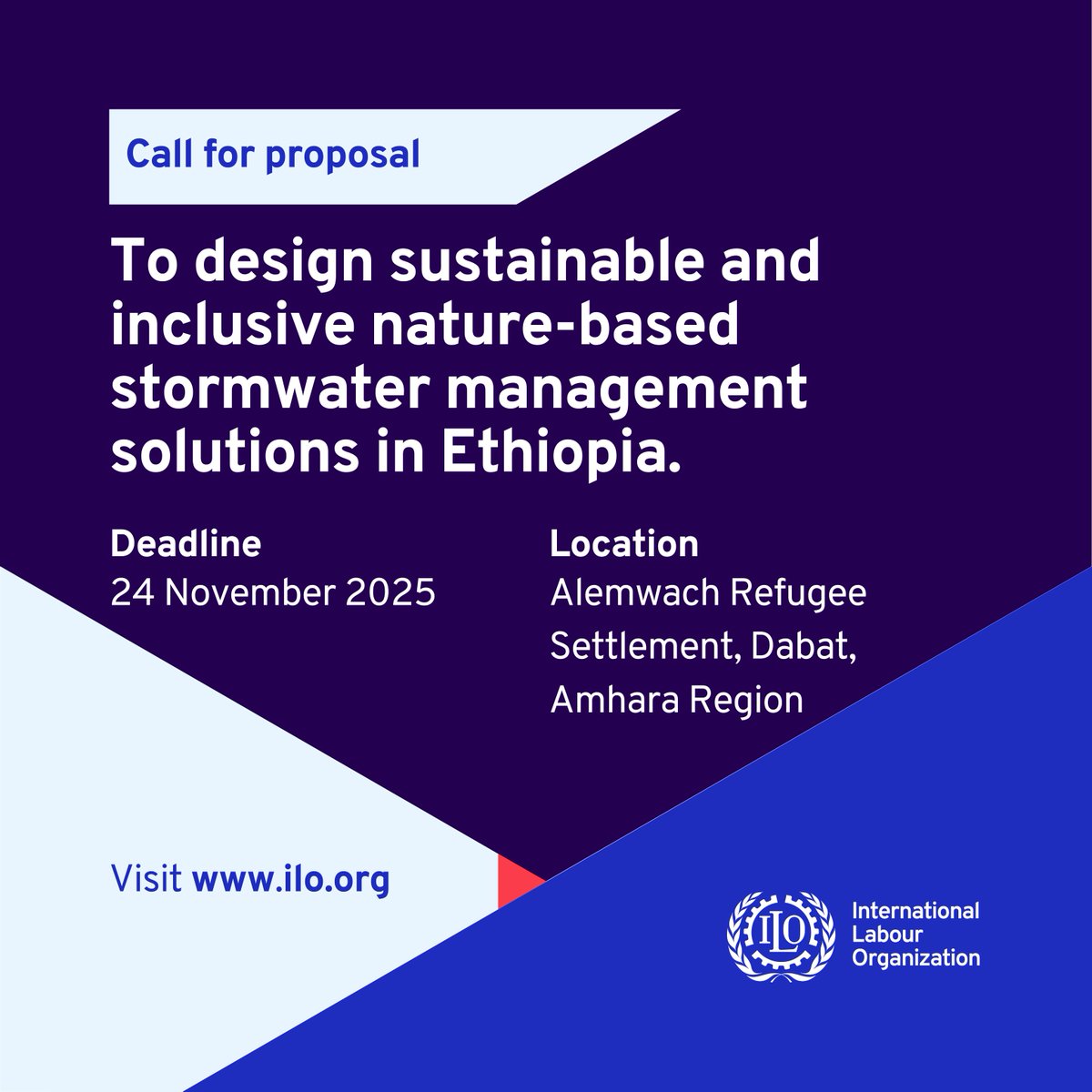 📢 Call for proposals

The <a href="/IloProspects/">ILO Prospects</a> is looking for a national implementing partner or Academic Institution to design sustainable &amp; inclusive nature-based stormwater management solutions at the Alemwach Refugee Settlement, Amhara Region, 🇪🇹.

🔗 More: bit.ly/4nwffhT