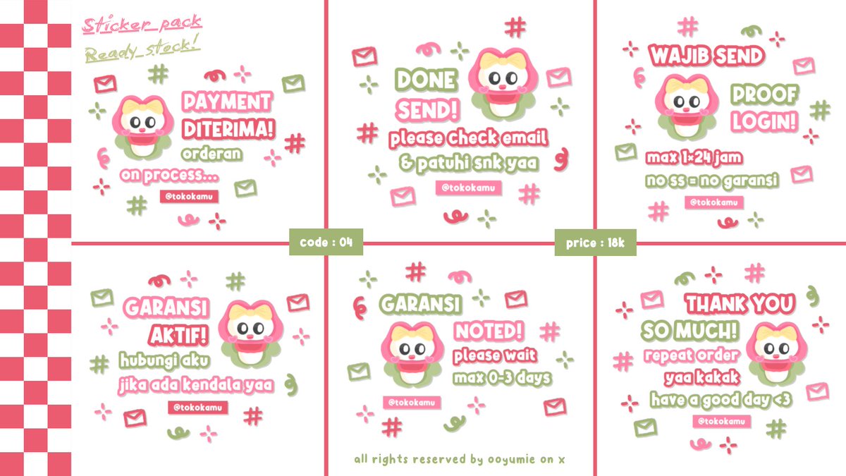 help repost please, thank u : 🍀 ! 

halooo, aku kembali membawa rs sticker pack yang bisa ditake dengan price tertera. sudaa free retext for all spess ba juga yaps, lesgooo cek alt for more n ketuk dm ku jika berminat iaw : 🌟 ! 

#zonauang