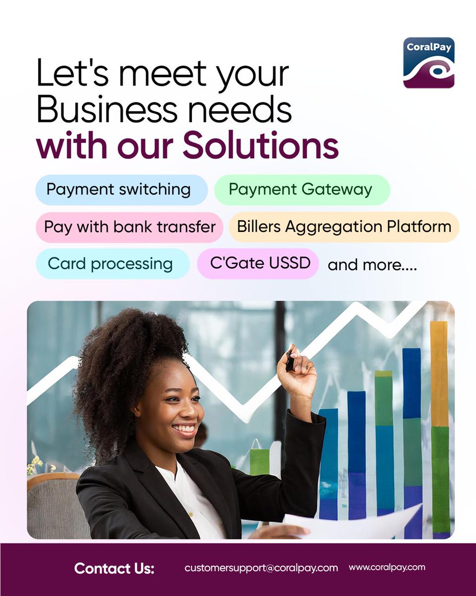 CoralPayTech's tweet photo. Big goals? We’ve got the tools to help you reach them

From payment gateways to biller aggregation and card processing, CoralPay makes it easier to do business smarter.

Let’s meet your business needs with our solutions. 

📧 Contact us: 
https://t.co/3XnIAQpQhL
customersupport@coralpay.com
#CoralPay #BusinessMadeEasy #DigitalPayments #Growth
