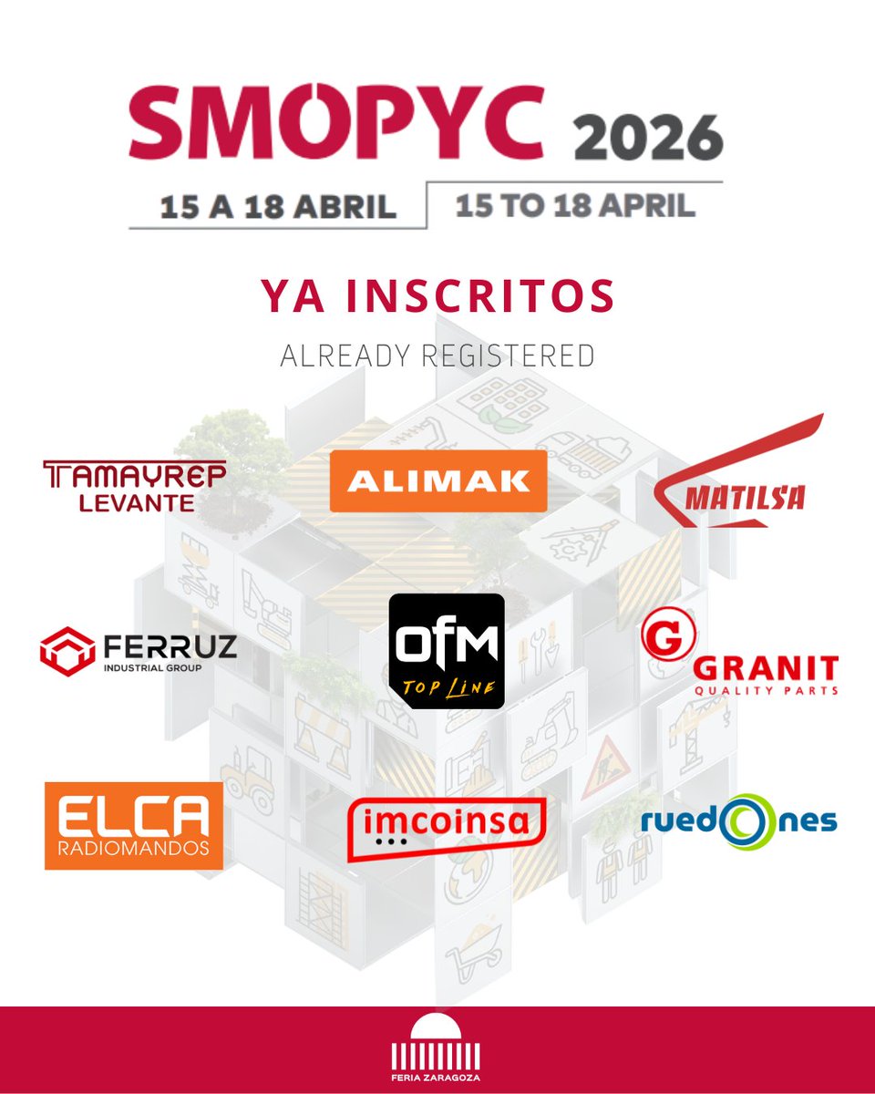 ¡No te pierdas #SMOPYC2026!  

Nuevos expositores se incorporan trayendo innovación, maquinaria y las últimas tendencias del sector. 

🗓️ Del 15 al 18 de abril
📍 Feria de Zaragoza