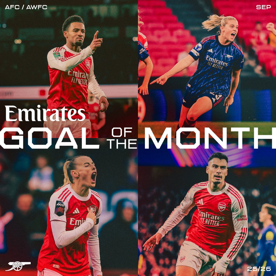 Arsenal's tweet photo. Nine emphatic efforts to choose from 🎯

Which strike gets your vote for the October Emirates Goal of the Month? 👇