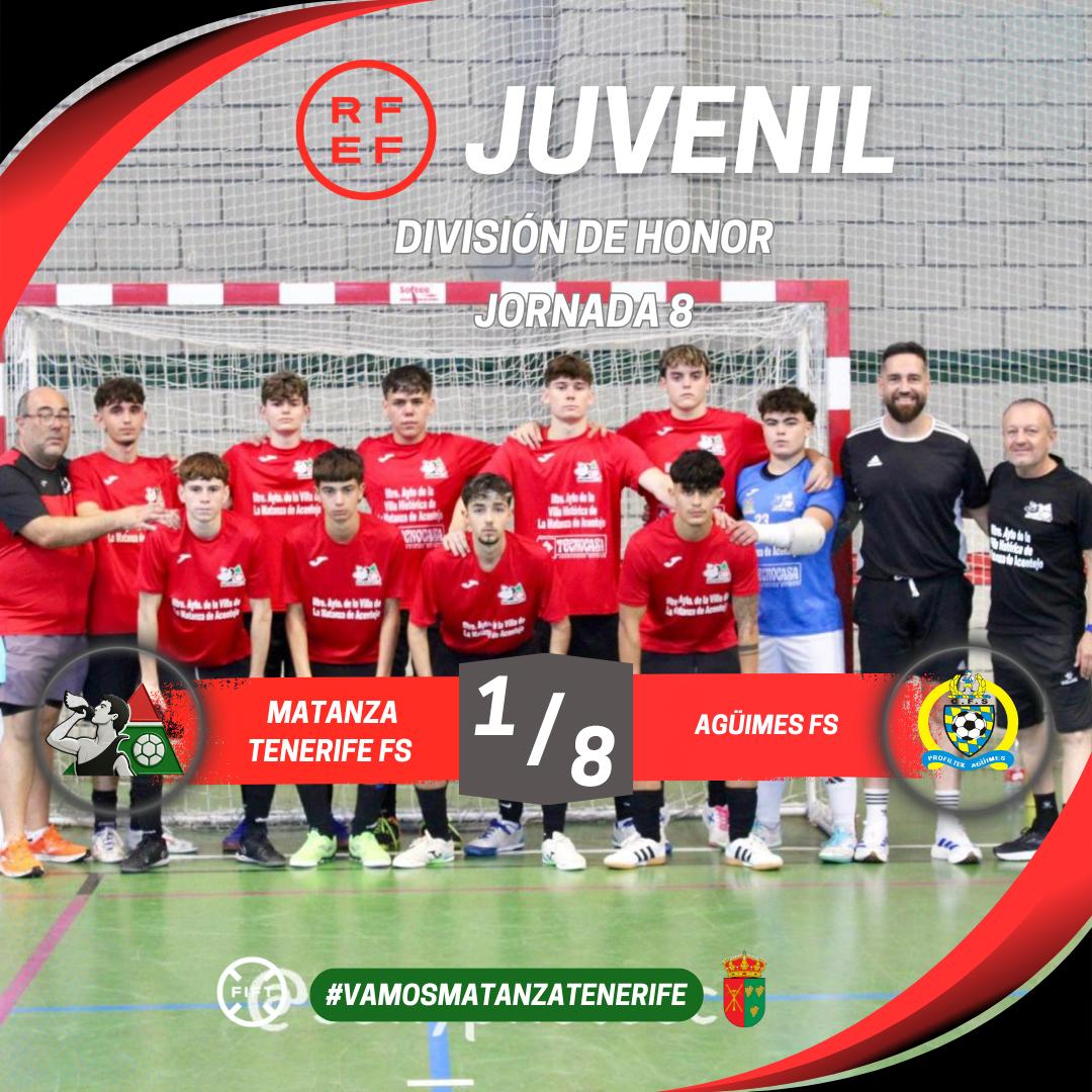 MatanzaSala's tweet photo. #VAMOSMATANZATENERIFE
JUVENIL:
ℹ️ Resultado en el Municipal de La Matanza.
División de Honor - Jornada 8
@MatanzaSala 1 - @AguimesFS 8
¡SEGUIMOS TRABAJANDO! ♥️💚
¡CRECEMOS CONTIGO! 💪🏻😈
#JuntosSomosFuertes #CrecemosContigo #MatanzaTenerifeFs
#CanteraMatanzaFs #RFEF #FIFT https://t.co/FsVI4NwSO1