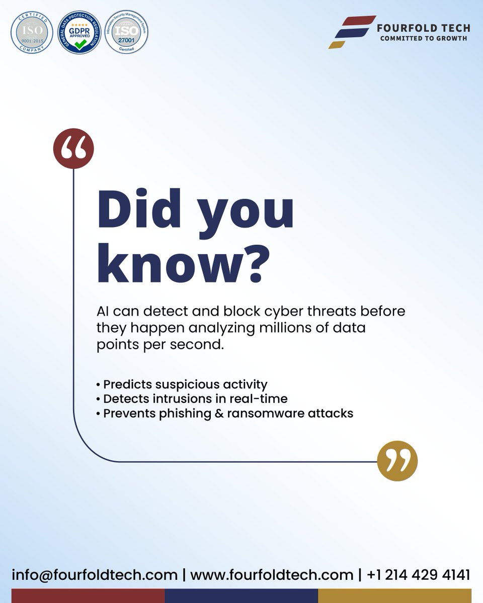 FourfoldTech's tweet image. 🛡️ AI: Your Smartest Cybersecurity Ally

🌐 fourfoldtech.com

#CyberSecurity #AIDriven #DigitalSafety #AIForGood #TechInnovation #FourfoldTech #BusinessSecurity #AIandHumans #DataProtection #SmartSecurity