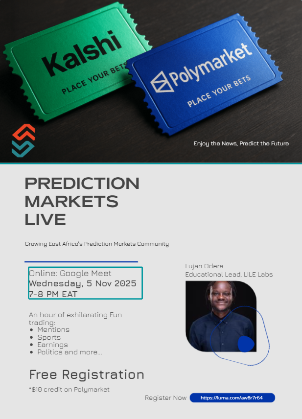 lujanodera's tweet photo. 🚀 Prediction Markets LIVE!

Join East Africa’s fastest-growing Polymarket trading community 🌍

🎯 Learn, trade, and have fun predicting:

📰 Mentions
⚽ Sports
💰 Earnings
🗳️ Politics

🗓️ Wed, 5 Nov | 7-8 PM EAT | 📍Google Meet

👉 Register now: https://t.co/5vQVDAwrDa