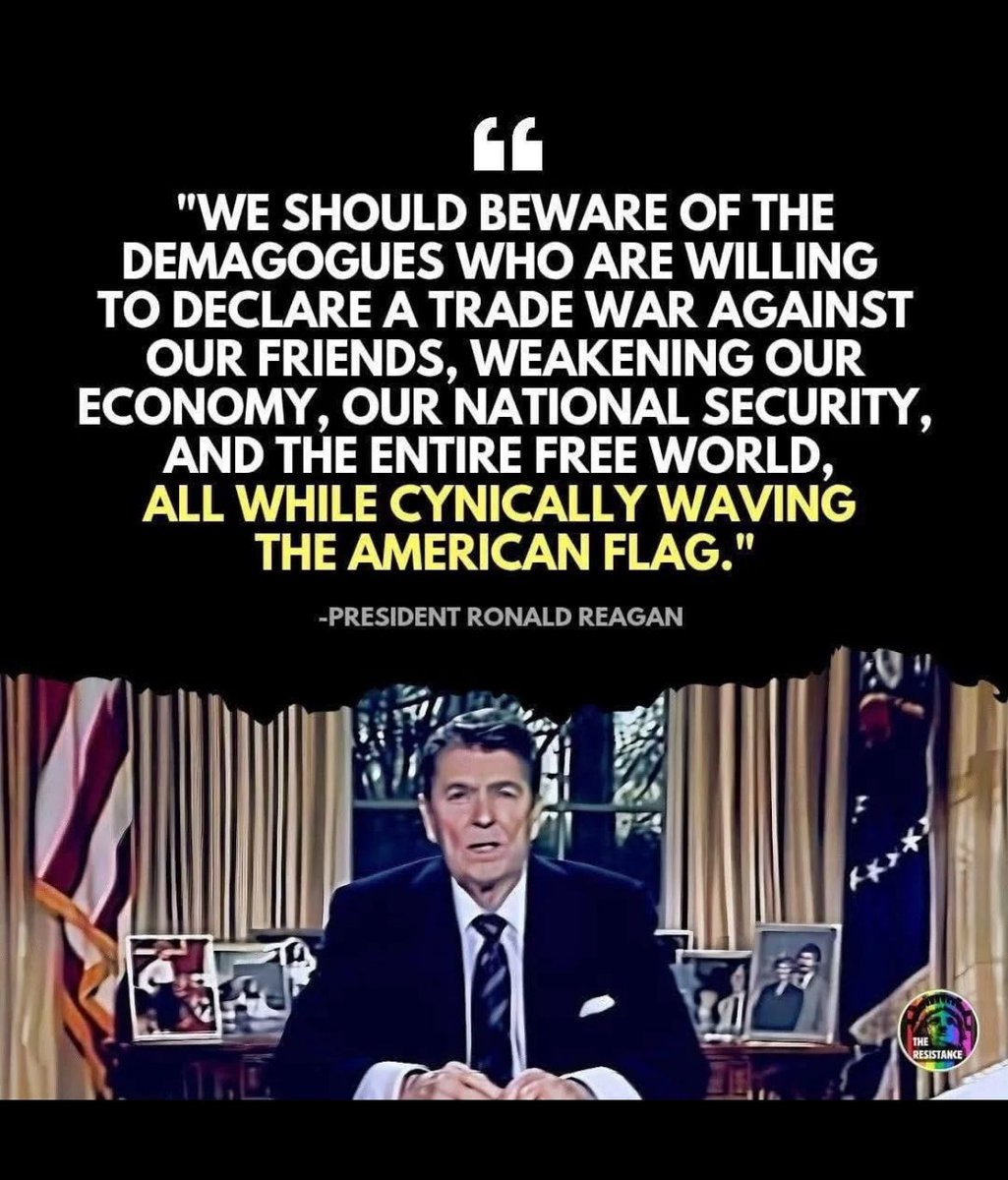 TheDemCoalition's tweet image. Trump can throw a temper tantrum to get ads like these pulled off of TV all he wants, but the words of Ronald Reagan cannot be silenced - and it's clear as day that even Reagan would think what Trump was doing right now on trade was completely asinine.

#ResistTrump