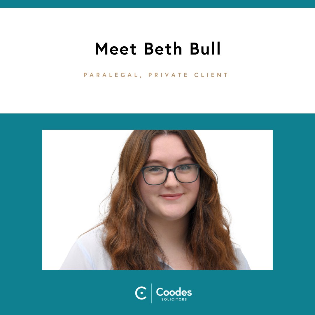 Beth joined the Private Client team as a Paralegal in 2024 after graduating with a law degree in 2022.

She supports the team in the preparation of wills and lasting powers of attorney: coodes.co.uk/profile/beth-b…

#CoodesSolicitors #MeetTheTeam
