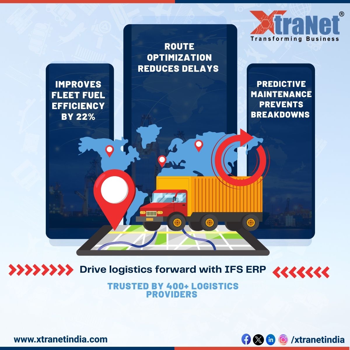 xtranetindia's tweet image. Drive logistics forward with IFS ERP. Optimize fleet efficiency, reduce downtime, and gain real-time visibility into routes, assets, and deliveries empowering smarter operations and faster service across every mile.
#xtranet #xtranettechnology #synergy #synergyplatform #bhfyp