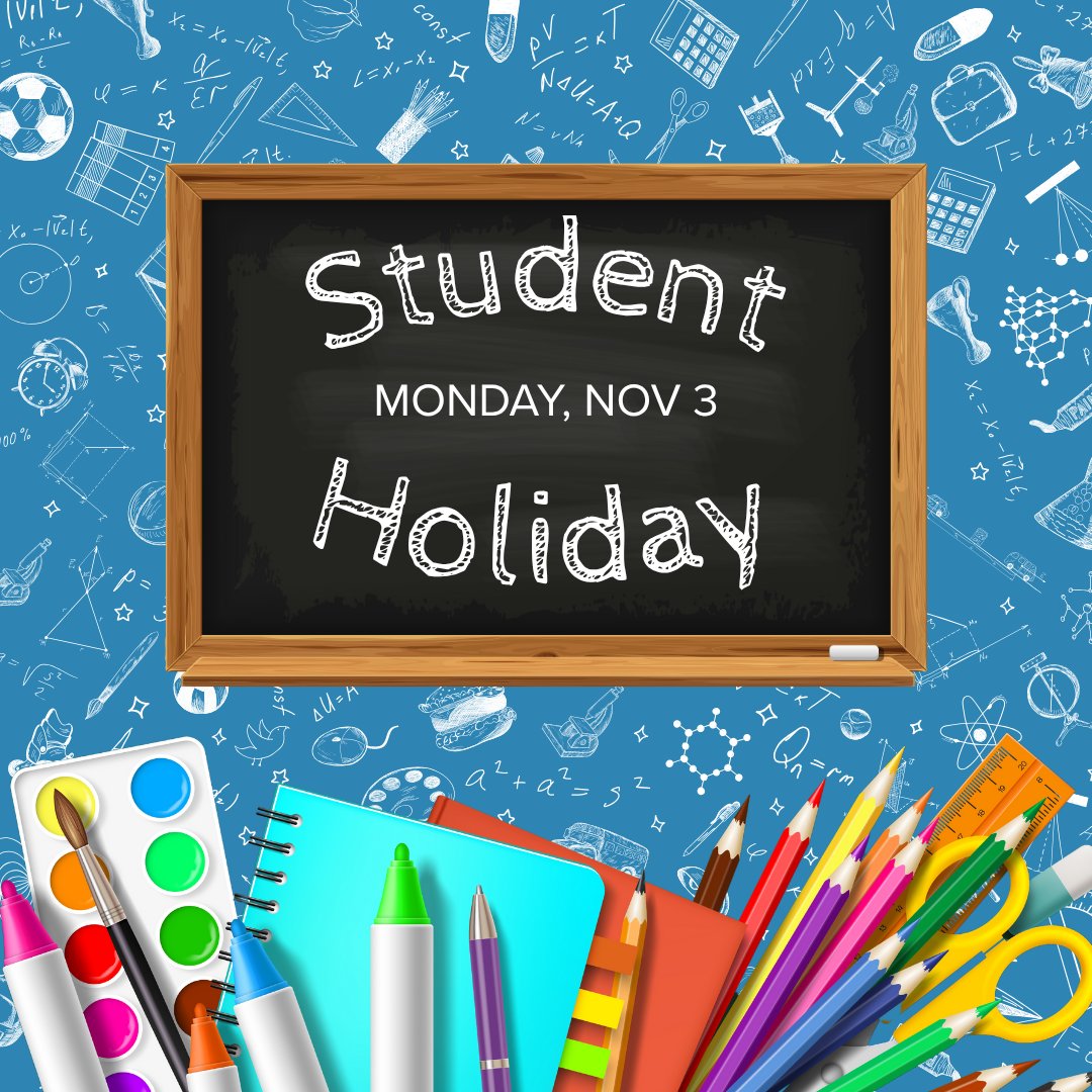 BirdvilleEdFdn's tweet image. 📢 Reminder: Monday, November 3 is a Student Holiday!
@BirdvilleISD campuses will also be closed Monday, November 3 for a Student Holiday. Students can enjoy some time off before launching back into classes Tuesday, November 4.

#BirdvilleISD #BestForBirdville #InspireLearning