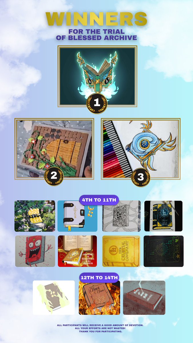 Trial of Blessed Archive Winnerss! 
I thank you all for joining the Trial 
All the arts are amazing 🫶

More trial and events are coming on <a href="/theblessnetwork/">Bless</a> 
Stay tune Blessheads! 

BN. 🫶