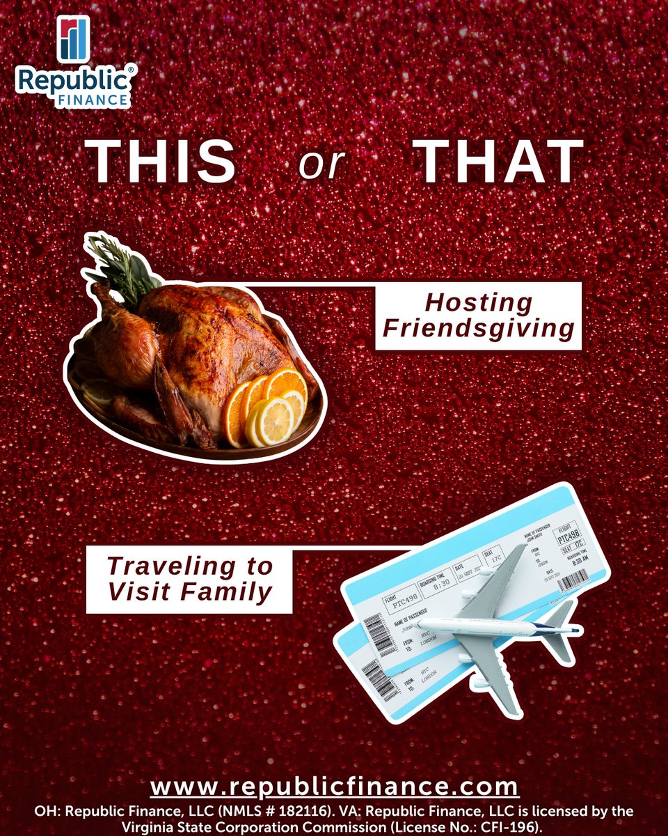 RepFinance's tweet image. From Friendsgiving feasts to festive outings — we want to know your picks. However you celebrate, the best memories are the ones you make together!

If your holiday expenses are starting to add up, see how a Holiday Loan from Republic Finance could help!