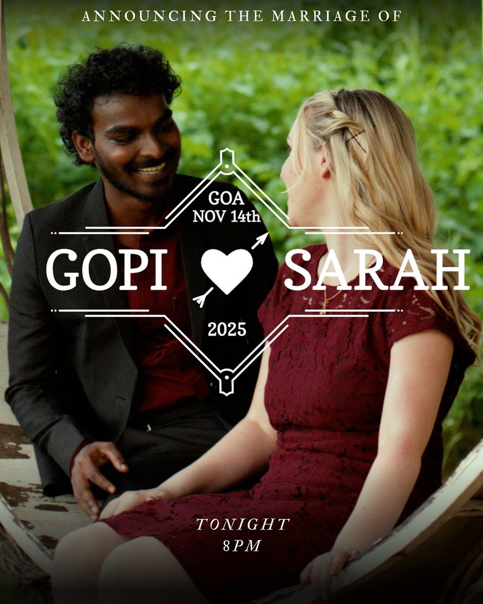 Announcing marriage of our GOPI with SARAH
Marriage teaser tonight 8pm 

Gopi Galla Goa Trip releasing on Nov 14
#Gopigallagoatrip #3GTFILM #AvantiCinema