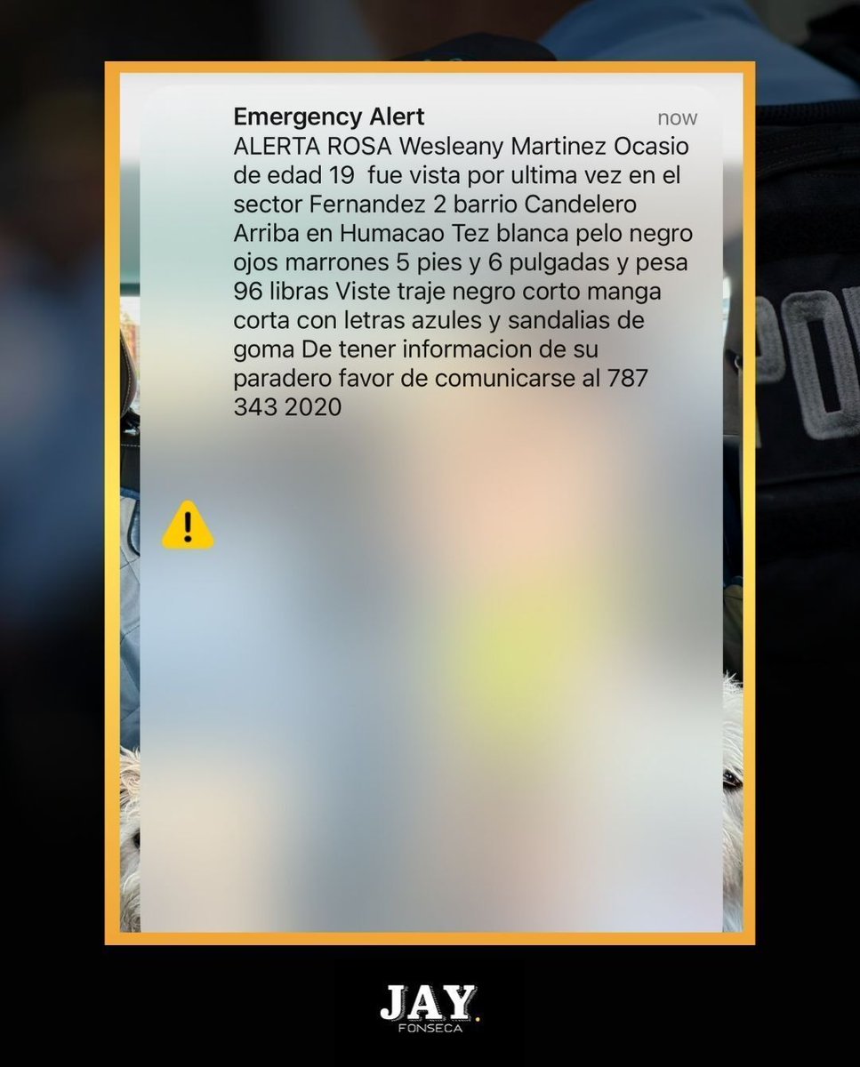 jayfonsecapr's tweet photo. 🚨La Policía de Puerto Rico activó la Alerta Rosa para buscar a Wesleany Martínez Ocasio, de 19 años, desaparecida en Humacao.

🏠 La joven fue vista por última vez en el balcón de su residencia en el sector Fernández, barrio Candelero Arriba.

📋 La medida se tomó tras una investigación del CIC de Humacao, que determinó que podría estar en peligro.

👀 Wesleany mide 5’6”, es de tez blanca, tiene ojos marrones, cabello negro y una cicatriz en la muñeca derecha.

📞 Si tienes información sobre su paradero puedes llamar al 787-343-2020.

Fuente: El Nuevo Día

#AlertaRosa #desaparecida #Humacao